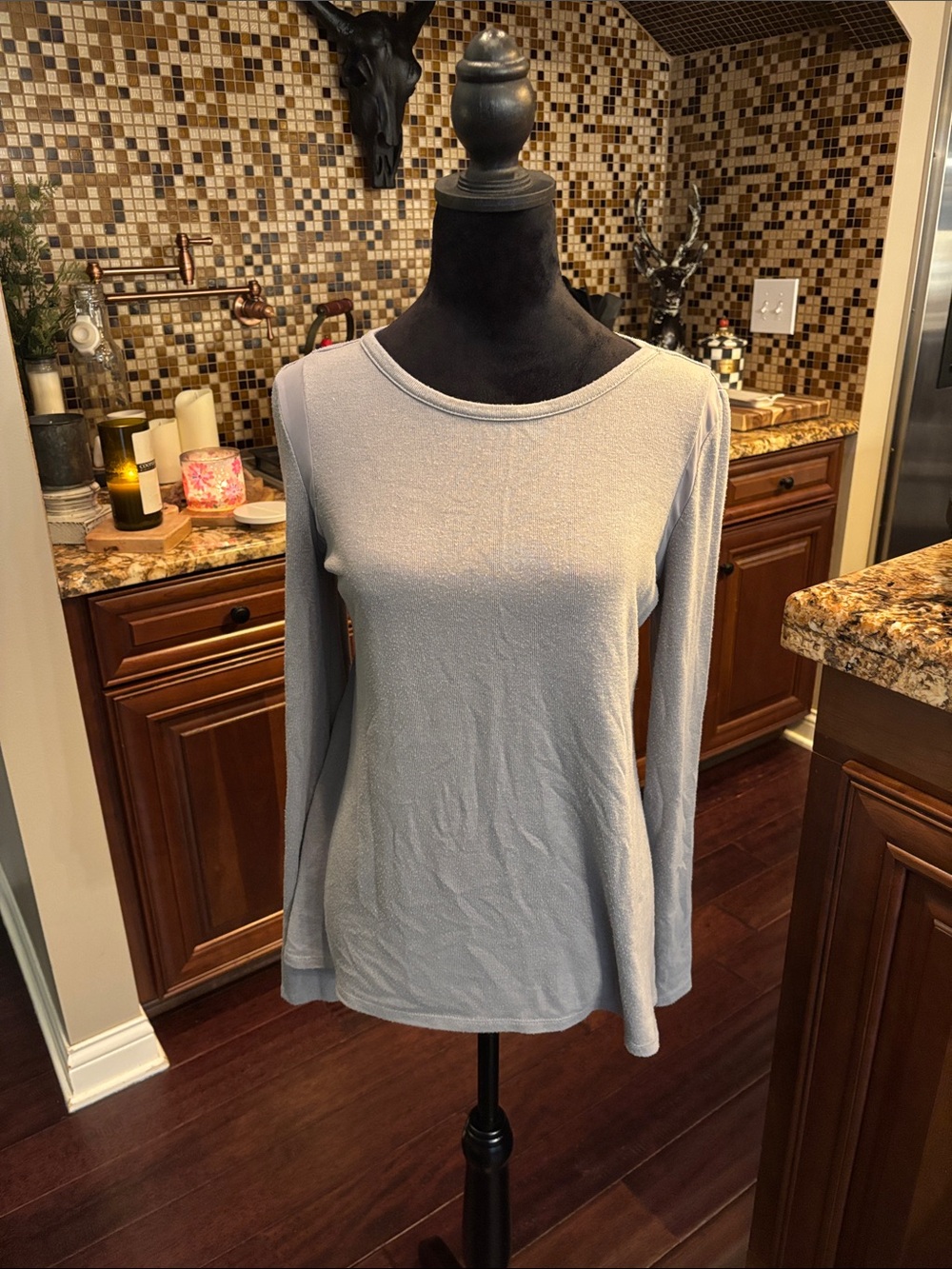 Nicole Light Gray Long-Sleeve Crewneck Top